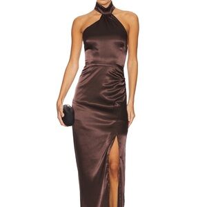 Elegant Brown Halter Neck Dress